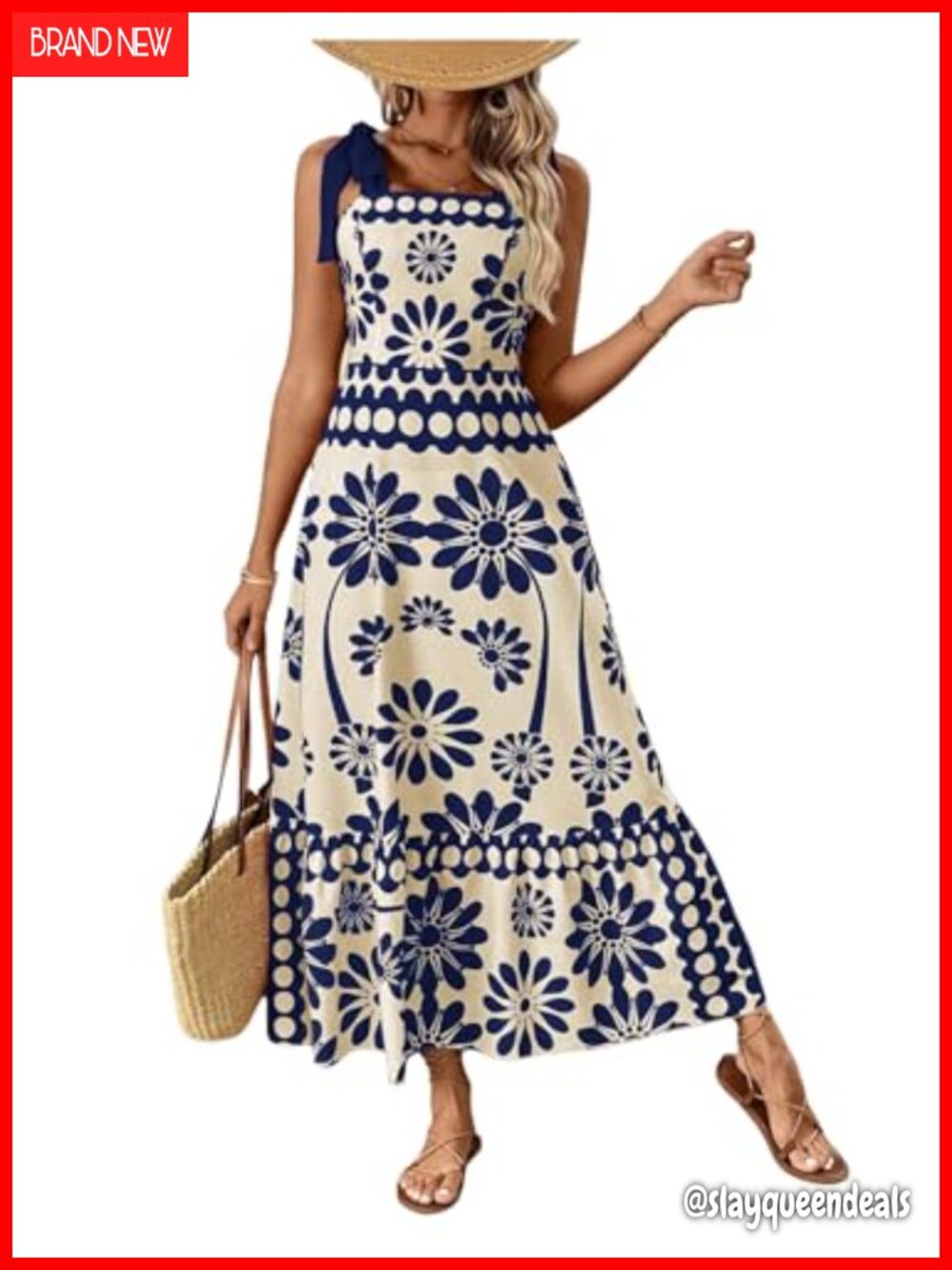 Floerns Sleeveless Tie Shoulder Floral Print Cami Maxi Dress